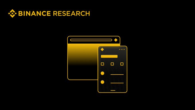 The image features a Binance Research branding graphic with the "BINANCE RESEARCH" logo in the top left corner alongside a yellow diamond-shaped icon, accompanied by stylized illustrations of digital interfaces representing web and mobile applications against a black background. This visually represents Binance Research's mission to transform crypto market data and events into organized, accessible research across multiple platforms, helping users understand the broader market landscape beyond isolated news stories.