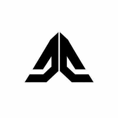 A black and white geometric logo resembling a stylized letter 'A' or a pair of pyramids forming a triangle.