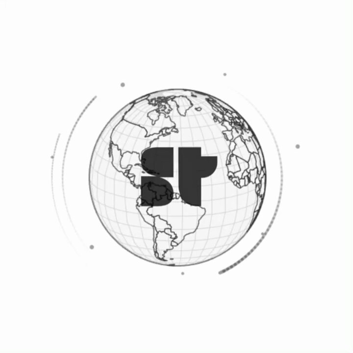 The image presents a graphic design featuring a black globe with the word "ST" prominently displayed at its center, surrounded by various lines of different sizes that surround the globe. The lines encircle the globe from top to bottom and left to right, creating a sense of movement and dynamism within the composition. In the accompanying text below this design, there is a hashtag-like symbol (#solana) followed by the word " = @solana's heartbeat". This suggests that the global logo represents the heart of the company, with its constant presence across various platforms serving as a symbol of its identity and interconnectedness within the digital world.