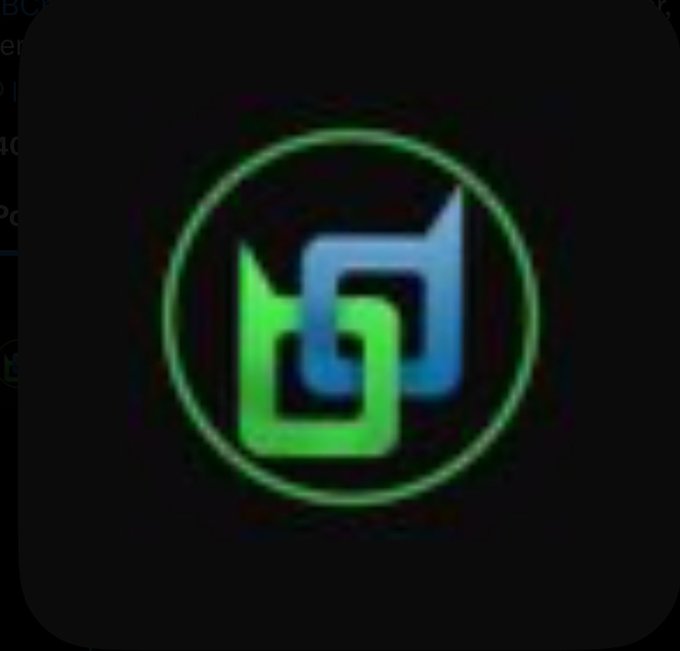 A logo with intertwined green and blue geometric shapes forming a stylized letter design inside a glowing circle on a dark background.