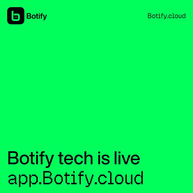 A green graphic for Botify displays 'Botify tech is live' and 'app.Botify.cloud' with the Botify logo in the top left.