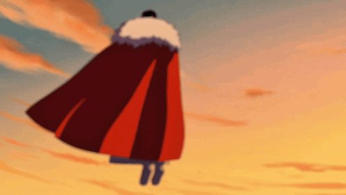 The image features a cartoon character wearing a red cape with a white fur collar, flying through the air against an orange sky. The character appears to be in motion, soaring above the clouds. The caption below the image reads "Been playing around with the @Breez_Tech SDK again & man this thing is pretty cool". This suggests that someone has been using the app and sharing their experience on social media platforms like Twitter or Instagram.