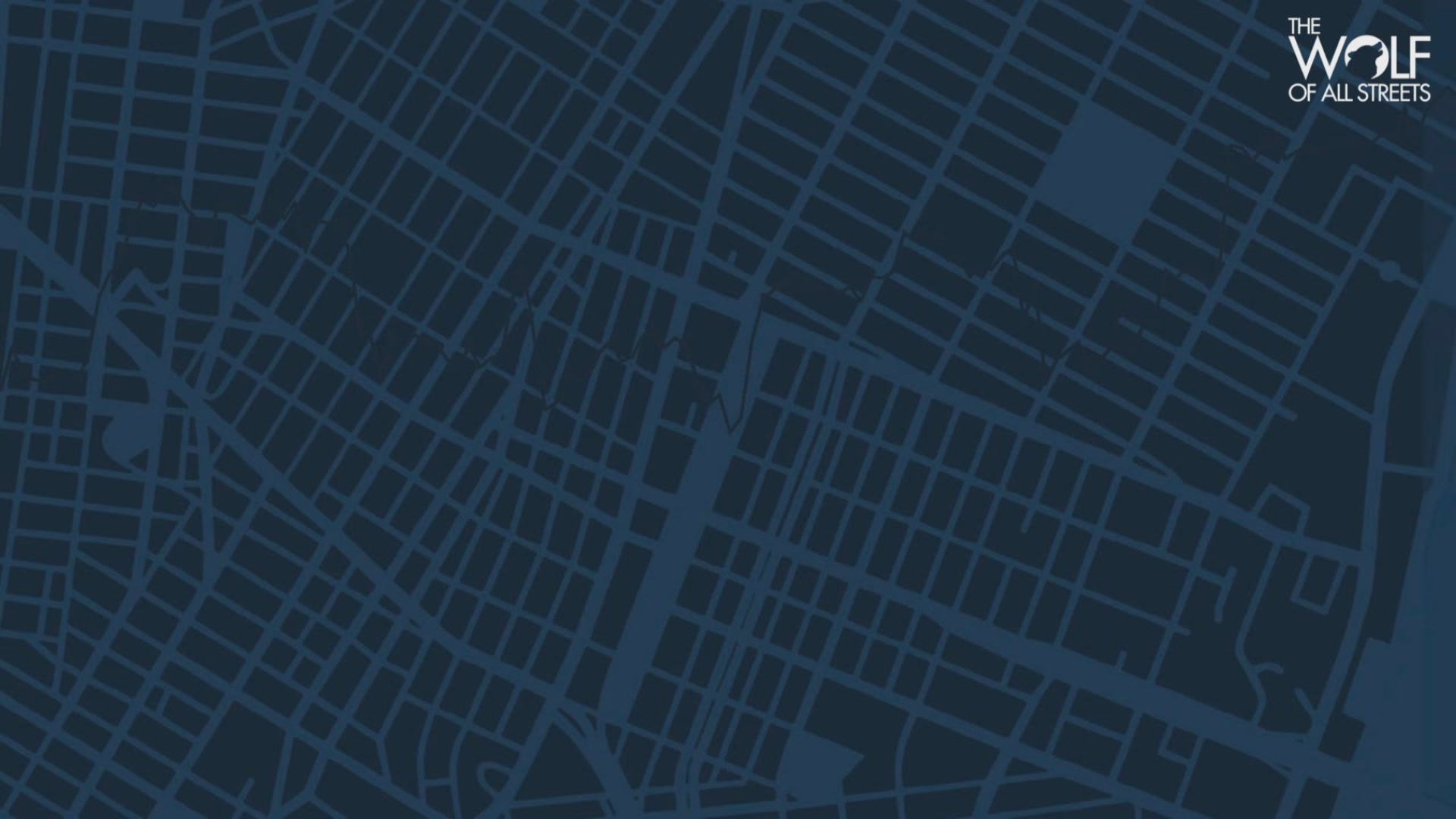 A black and blue map of a city with "Wolf Of All Streets" written underneath.