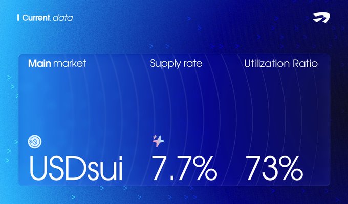 The image shows a detailed report or graph with various numbers about the current value of a cryptocurrency called USDCsui, which seems to be an important factor related to supply rates within the cryptocurrency market ecosystem. The numbers displayed provide insights into the supply rate, utility ratio (also known as Utilization Ratio), and overall value of the currency. This information is likely used by investors and users for financial decisions or analysis in the context of the USDCsui market or its ecosystem.
