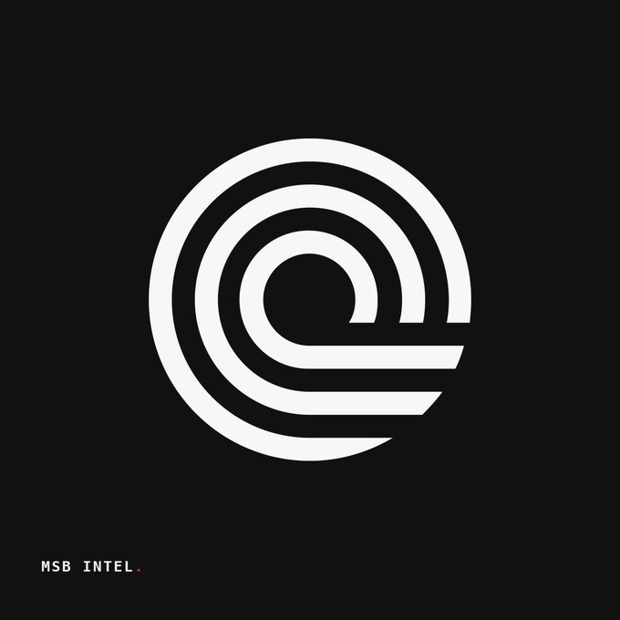 A minimalist white spiral logo on a black background, with the text "MSB INTEL." featuring a small red accent in the bottom left corner, representing the news source covering the milestone of Ondo Perps surpassing $6 billion in cumulative volume and ranking fourth among RWA derivatives platforms.