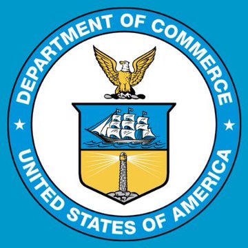 The official circular seal of the United States Department of Commerce, featuring an eagle, a ship, and a lighthouse.