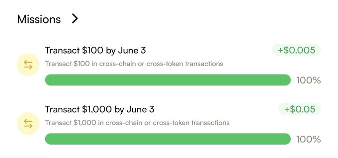 The image shows a screen displaying two columns of data related to a financial app called Moove. The first column displays information about transactions, including the amount transferred and the date of the transaction. The second column provides details about the type of transaction (cross-chain or cross-token) and the number of transactions completed in the past month.