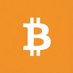 A simple orange square featuring the white Bitcoin logo (₿), the symbol for the cryptocurrency Bitcoin.
