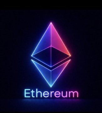 A neon-outlined Ethereum logo glowing in blue, purple, and pink against a dark background, with the word "Ethereum" displayed below it. The image visually represents the Ethereum (ETH) cryptocurrency that SharpLink is actively accumulating, as highlighted in the accompanying post.