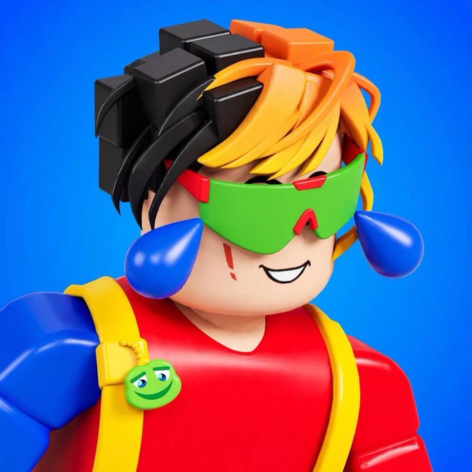 A 3D-rendered character with orange and black hair wearing green sunglasses, blue teardrop earrings, and a red outfit with a smiley face pendant is shown against a bright blue background, reflecting the post's playful confidence that the character/asset will establish a new price floor rather than declining as skeptics expected.