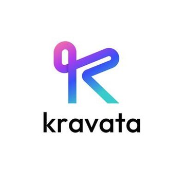 Logo for 'kravata' featuring stylized letters 'KR' in a pink-to-blue gradient.
