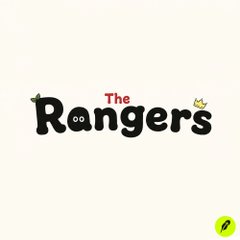 A logo for 'The Rangers' with playful black bubble letters, featuring a small owl icon integrated into the design and a green leaf accent in the corner.