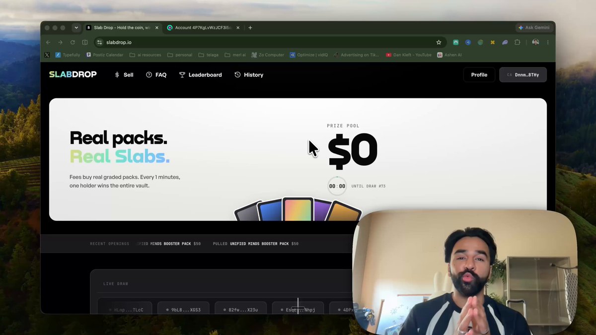 The image features a man with a beard wearing a white shirt who appears to be giving a speech or presentation about real-packs for cryptocurrency trading. The background of the image shows a computer screen displaying a website called "blaspop" that offers real-packs, and there is also an image of a man's face on the right side of the image.