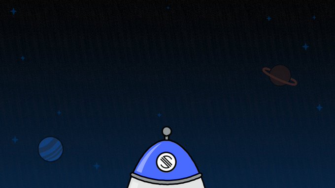 A cartoon rocket ship with a blue dome topped by a small antenna points upward against a starry night sky, accompanied by a striped planet and a ringed planet. The "liftoff szn" caption humorously plays on the rocket's upward trajectory as if ready to launch into space.