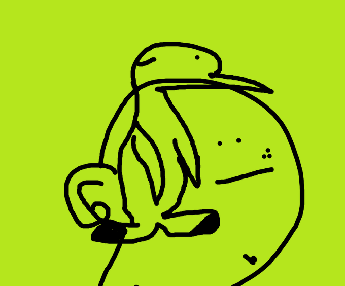 A simple line drawing on a bright neon green background depicts a creature with rabbit-like ears and feet sitting atop a large round object, possibly a coin or token. The cartoonish sketch appears to represent the quirky branding of the "Ultra Rare Token" project mentioned in the post.
