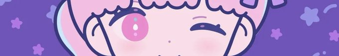 A close-up illustration of a cute anime-style character with pink hair winking, set against a purple background with stars.