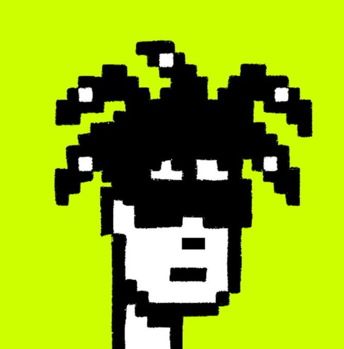 A pixel art portrait of a person with a black afro hairstyle against a bright yellow-green background.