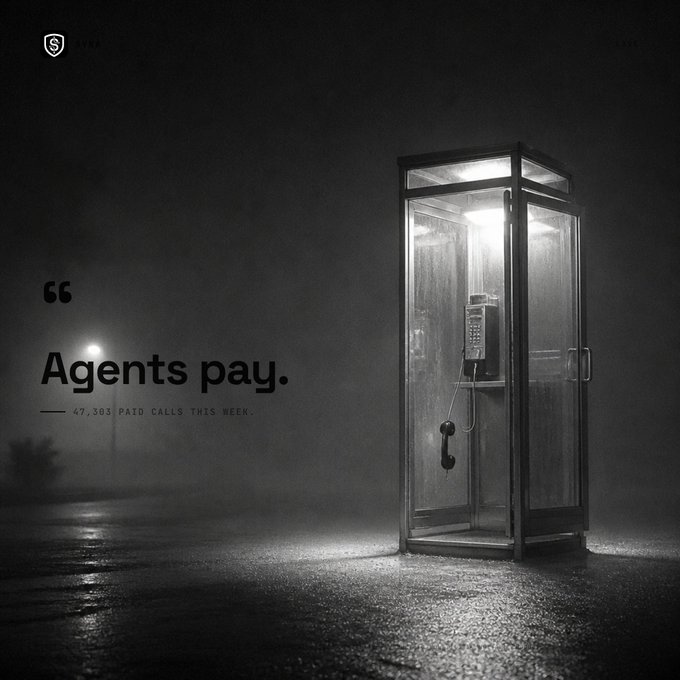 A black and white advertisement featuring a foggy phone booth with the text 'Agents pay.' and '47,303 PAID CALLS THIS WEEK.'