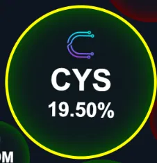 Circular badge-style logo on dark background displaying 'CYS' with a percentage of '19.50%' and a stylized 'C' icon