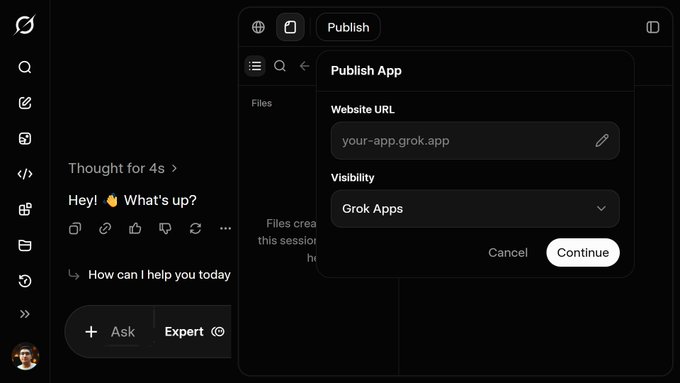 The image shows a computer screen displaying a web browser window with an app called "Publisher App". The app allows users to create, manage, and share their own apps across various platforms such as Google Chrome, Firefox, Safari, and Opera. It also provides a user interface for viewing and editing the app's settings or preferences. The image is accompanied by text that reads: "SCOOP: GROK IS WORKING TOLET YOU HOST [name]". This suggests that the app is designed to help users manage their web apps more efficiently, providing them with greater control over their online presence.