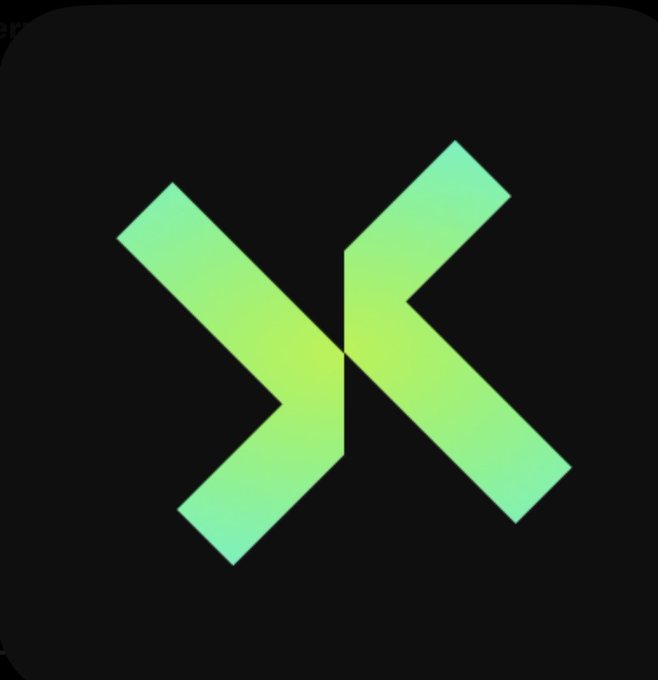 A logo featuring an angular 'X' or crossed arrow design in green gradient on a black background.
