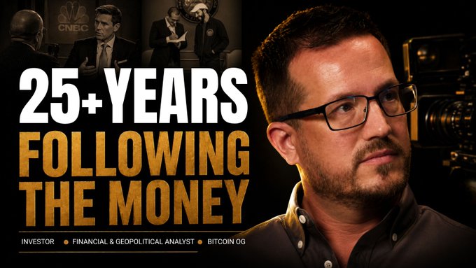 Promotional thumbnail for a YouTube video featuring Simon Dixon, a financial analyst and Bitcoin OG, with the text "25+ YEARS FOLLOWING THE MONEY" displayed alongside his photo and an investor designation.