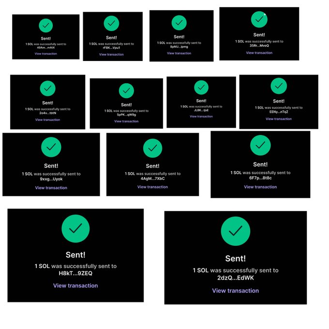 The image features a collection of twelve different emails, each with a green checkmark symbolizing that they have been successfully sent or received. The emails are arranged in two rows, with four emails in each row. The emails cover various topics such as "View transaction", "View wallet", and "View wallet". Each email is accompanied by a caption providing additional information about the sender's identity or the content of the message.