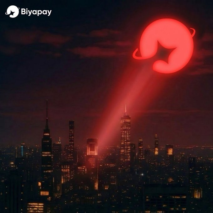 Beyapay logo is displayed at the top of a city skyline, with a red planet and starburst design on the buildings' roofs.