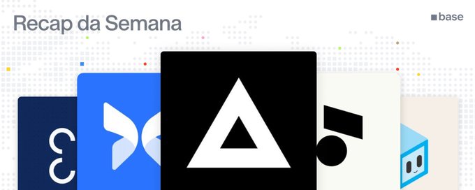 A graphic titled 'Recap da Semana' by 'base' displaying various app or crypto logos in vertical panels.