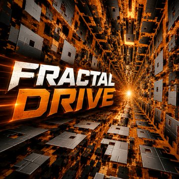 Promotional graphic for 'FRACTAL DRIVE' featuring bold white and orange text over a dark, geometric tunnel with orange light effects.