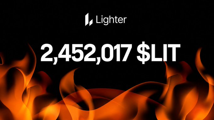 A black graphic features the 'Lighter' logo at the top and '2,452,017 $LIT' in white text, with orange flames along the bottom.