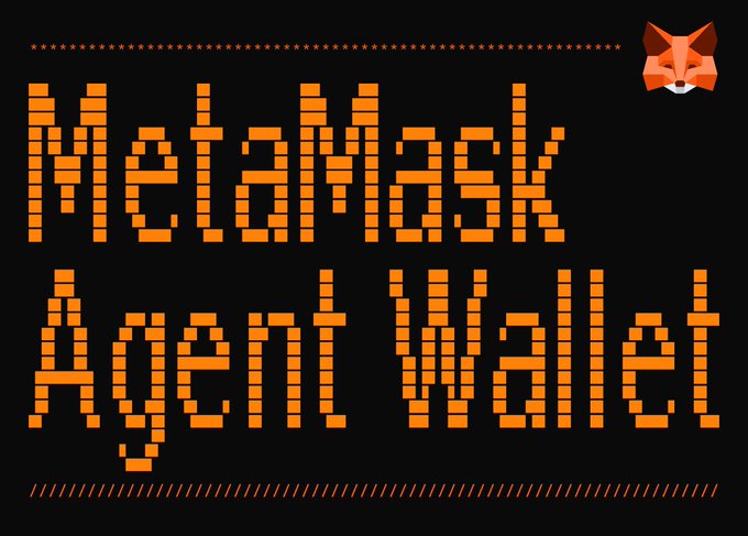A pixel-art style graphic displaying 'MetaMask Agent Wallet' in orange text on a black background, with a geometric fox logo in the upper right.