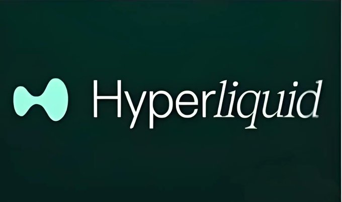 The logo and name for 'Hyperliquid', a cryptocurrency platform, displayed in white text against a dark green background with a stylized hourglass-like icon.