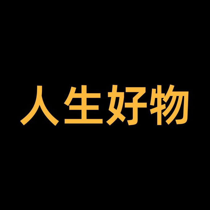 The image features bold orange Chinese characters "人生好物" (meaning "Good Things in Life" or "Good Life Goods") centered on a black background, visually representing the meme referenced in the post about the $人生好物 BNB token.