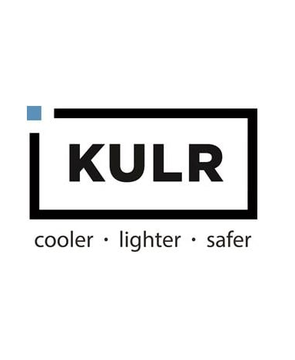 The image displays the KULR Technology logo, featuring the company name "KULR" in bold black lettering within a rectangular frame, accompanied by a tagline reading "cooler · lighter · safer." This branding corresponds to KULR Technology Group, the company highlighted in the accompanying news about its Bitcoin reserve divestment and reported $30 million investment loss.