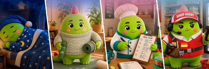 The image features four green toy figures, each wearing a different outfit or costume, arranged in a row with their arms raised. The first figure has its arms up, the second one has its arms down, the third one has its arms up again, and the fourth one is holding a menu. This arrangement creates an interesting visual effect that draws attention to the importance of sleep for overall well-being and performance.