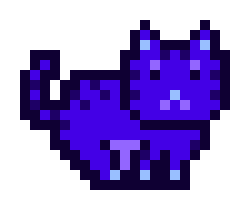 A pixel art icon depicting two purple cats with simple facial features against a white background.