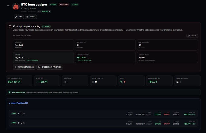 "MyQuantgg" is written under the "ProprXYZ" photo, which suggests that they are likely discussing trading strategies or sharing information related to Quant trading. The image shows a close-up of a screen displaying various statistics about Bitcoin trading. The post talks about how to use Propr and create automated strategies using backtested data to find your own profitable strategy. It emphasizes the importance of being on "@MyQuantgg" but not yet checking out, as it may provide valuable insights into successful trading techniques.