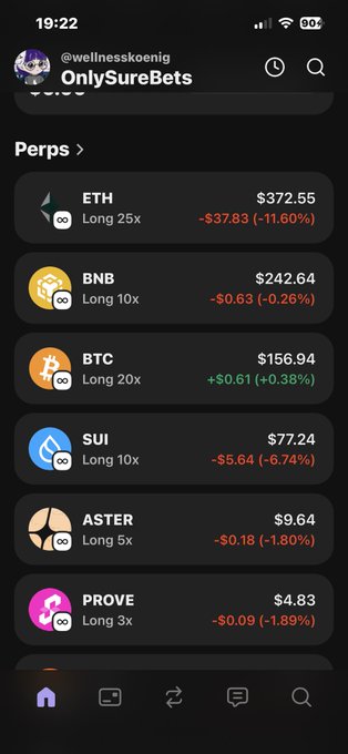 The image shows an iPhone screen displaying a list of cryptocurrency trading options, including Bitcoin, Etherium, and others. The screen also has a message about a new cryptocurrency called "Prove" that is available for trading. The text on the screen reads "Hab spacex für crypto verkauft Rest *-0 plus minus muss schaden ausbohren bnb kurz sell war -2% plötzlich scheiß bots dann neu Kauf war hoch jetzt halten". The post is about a new cryptocurrency called "Prove" that is available for trading.