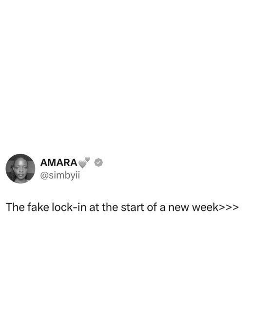 A tweet from user @simbyii with the name AMARA that reads 'The fake lock-in at the start of a new week>>>'.