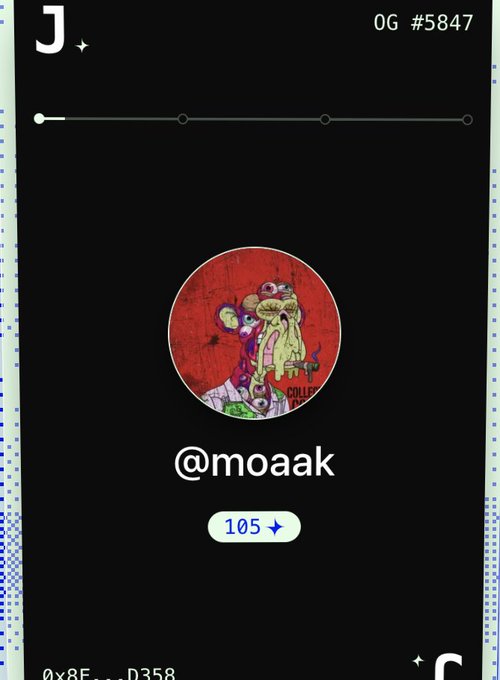 A Spotify profile screenshot for user @moaak showing 105 monthly listeners, with a circular profile picture featuring an illustrated character on a red background.