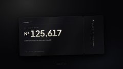 A dark screen displaying 'STATS № 125,617' in a minimalist dashboard-style layout.