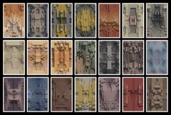 The image features a grid of 16 different images, each with varying colors and designs. The images are arranged in two rows of eight, creating four columns within the grid. Each row has an equal number of images, making it a balanced composition. The variety of colors and patterns on the images adds visual interest to the overall layout.
