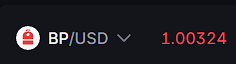 A cryptocurrency price display showing BP/USD at 1.00324.