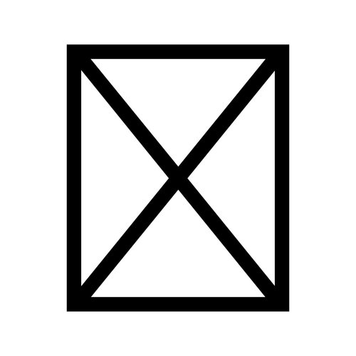 A simple black-and-white graphic of a rectangular box with an "X" drawn through it, creating a "no" or "cancel" symbol.