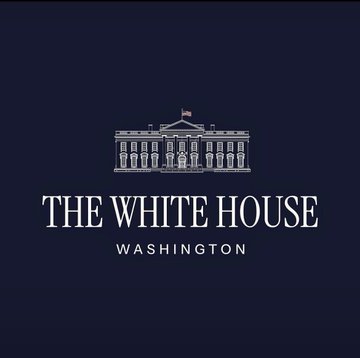 A navy blue graphic displaying an illustration of the White House building with the text "THE WHITE HOUSE" and "WASHINGTON" beneath it.