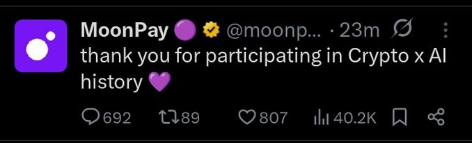 This image shows a tweet from MoonPay thanking participants for "Crypto x AI history," which is likely related to an airdrop ending. The post warns to revoke access as phase two is complicated and to stay safe.