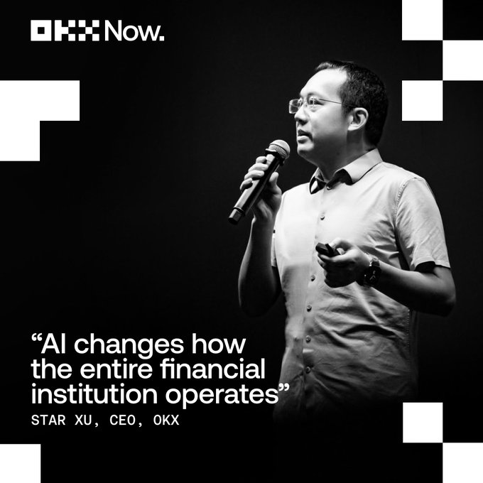 OKX CEO Star Xu delivers a keynote at "OKX Now," stating: "AI changes how the entire financial institution operates."