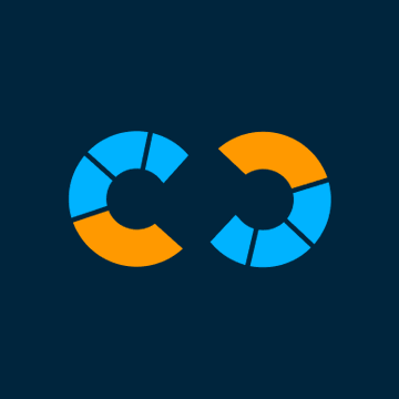 A logo consisting of two stylized, segmented circular 'C' shapes in alternating orange and blue colors on a dark gray background.
