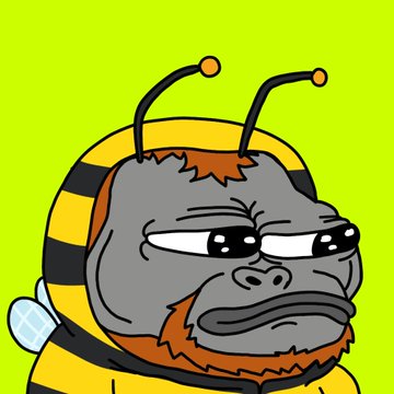 A cartoonish gorilla wearing a bee costume with antennae glares suspiciously at the viewer against a bright green background, capturing the skeptical "don't trust this" vibe of the scam-like post promising wallet drops to "active" users.
